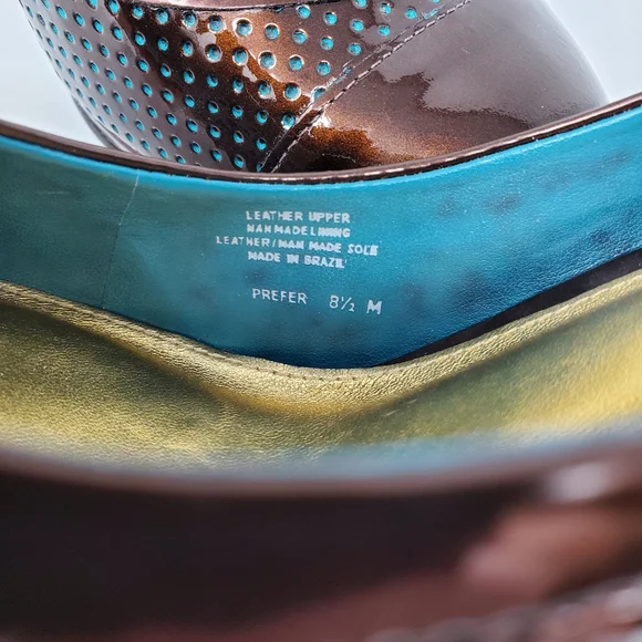 Antonio Melani Leather Heels Metallic Brown w/ Teal Polka Dots Sz 8.5 EUC - Picture 6 of 9